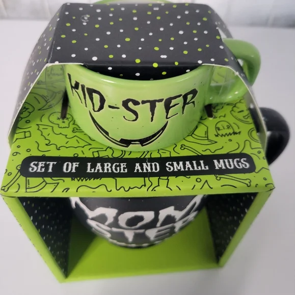 NWT Halloween Mug Set Momster Kidster Green Black Ceramic - Picture 3 of 5